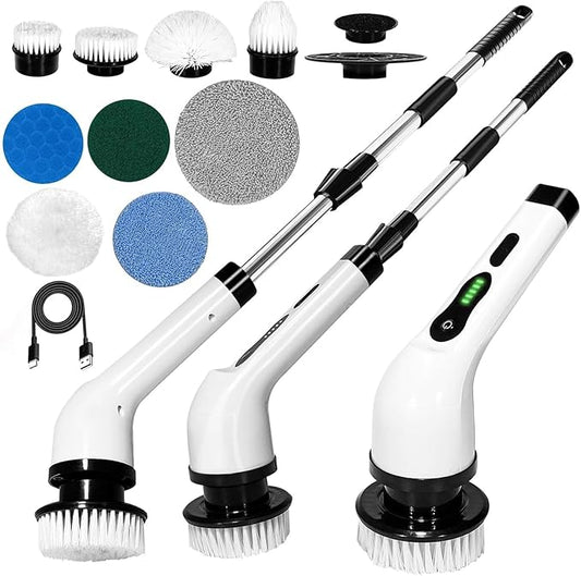 Electric Spin Scrubber, Cordless Bathroom Cleaning Brush with Adjustable Handle, 8 Brush Heads, Rechargeable Floor & Tile Grout Cleaner