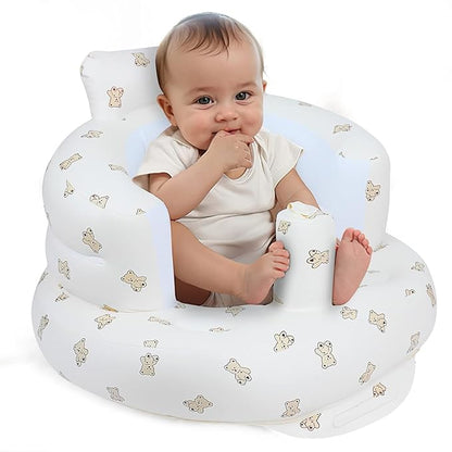 Inflatable Baby Sofa Seat with Built-in Pump | Non-Toxic PVC Baby Support Chair for 3+ Months | Portable Infant Sitting Chair with Raised Backrest & Side Support | Teddy Bear Design | Easy to Clean