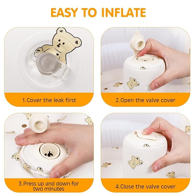 Inflatable Baby Sofa Seat with Built-in Pump | Non-Toxic PVC Baby Support Chair for 3+ Months | Portable Infant Sitting Chair with Raised Backrest & Side Support | Teddy Bear Design | Easy to Clean