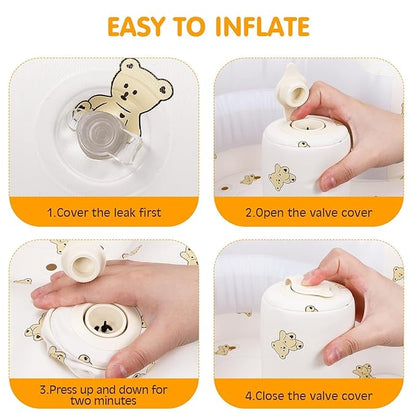 Inflatable Baby Sofa Seat with Built-in Pump | Non-Toxic PVC Baby Support Chair for 3+ Months | Portable Infant Sitting Chair with Raised Backrest & Side Support | Teddy Bear Design | Easy to Clean