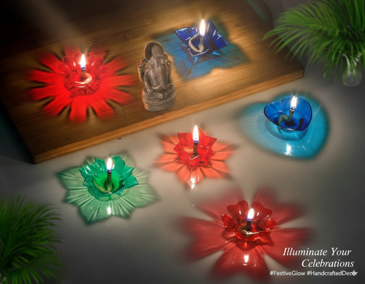 12 Pcs 3D Decorative Diya Set for Diwali, Puja, Festivals & Home Decoration | Handmade Traditional Colorful Tealight Diya for Gifting & Decoration (Mix Color, 6x3x6 cm)