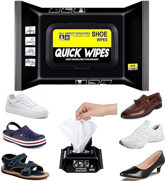 Shoe Cleaning Wipes | Portable Sneaker Cleaner Wipes | One-Step Waterless Shoe Cleaner for Leather, Canvas, Mesh & Suede | 80 Count Resealable Pack | Quick Stain & Dirt Remover