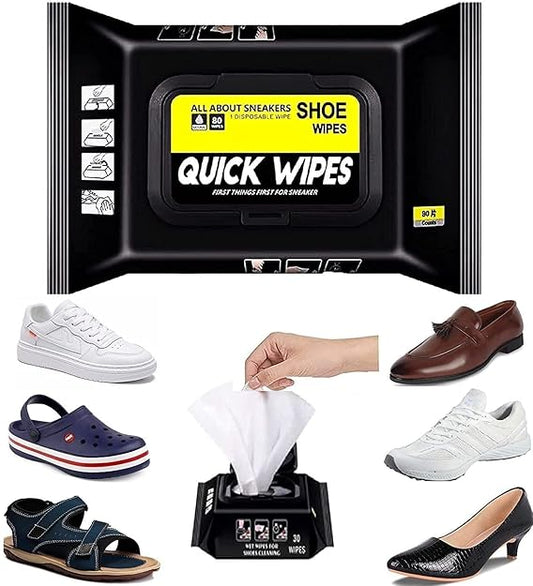 Shoe Cleaning Wipes | Portable Sneaker Cleaner Wipes | One-Step Waterless Shoe Cleaner for Leather, Canvas, Mesh & Suede | 80 Count Resealable Pack | Quick Stain & Dirt Remover