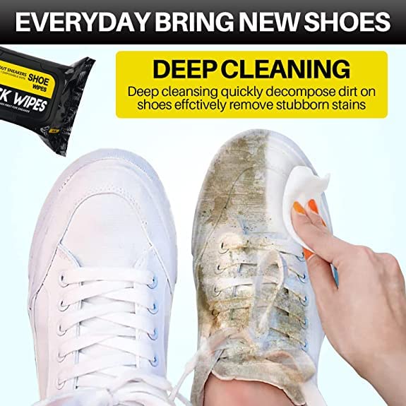 Shoe Cleaning Wipes | Portable Sneaker Cleaner Wipes | One-Step Waterless Shoe Cleaner for Leather, Canvas, Mesh & Suede | 80 Count Resealable Pack | Quick Stain & Dirt Remover