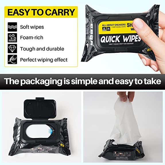 Shoe Cleaning Wipes | Portable Sneaker Cleaner Wipes | One-Step Waterless Shoe Cleaner for Leather, Canvas, Mesh & Suede | 80 Count Resealable Pack | Quick Stain & Dirt Remover