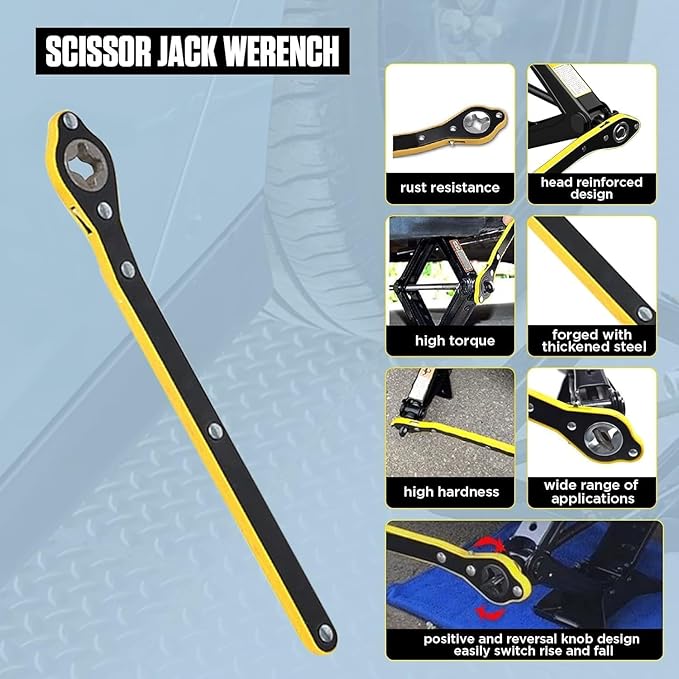 360° Rotating Car Jack Ratchet Wrench | Heavy-Duty Labor-Saving Scissor Jack Handle | Portable Jack Handle Tool for Car, SUV, Van | High-Torque Steel Construction | Easy Tire Replacement Tool for Travel & Emergency