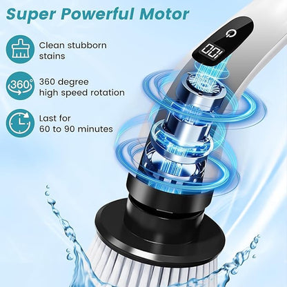 Electric Spin Scrubber, Cordless Bathroom Cleaning Brush with Adjustable Handle, 8 Brush Heads, Rechargeable Floor & Tile Grout Cleaner