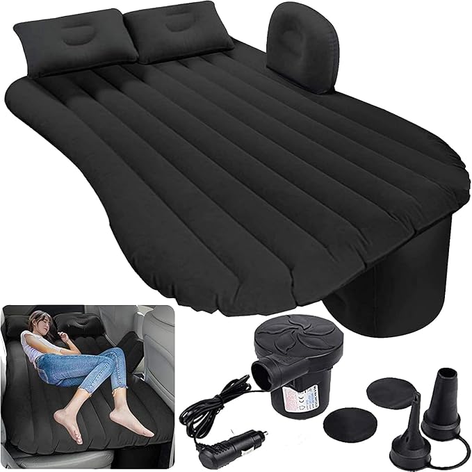 Premium Black Car Inflatable Bed with 2 Pillows | Universal Travel Air Mattress for SUV, Sedan & MPV | Portable Car Bed for Camping, Road Trips & Outdoor Adventures | Soft PVC Oxford Fabric | Durable & Comfortable