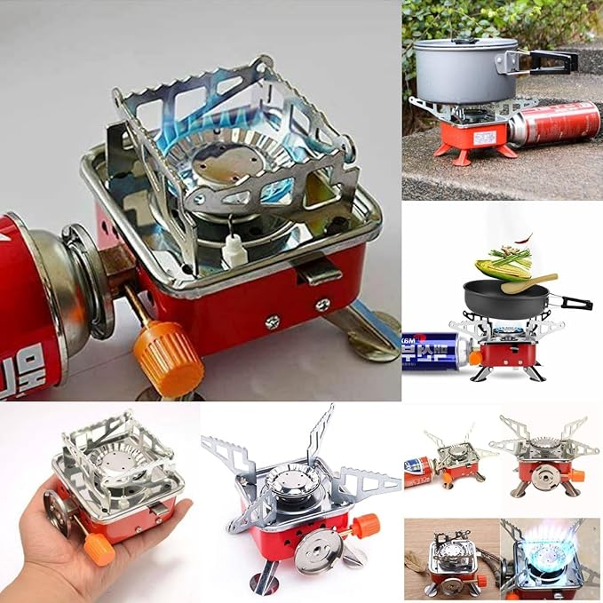 Portable Butane Gas Stove for Outdoor Cooking | Windproof Camping Stove | Stainless Steel Foldable Mini Gas Burner with Mesh Carry Bag | High Flame Control | Ideal for Picnic, Hiking, and Travel
