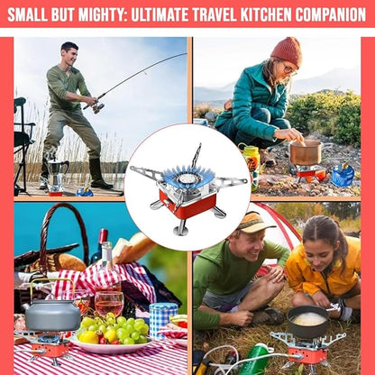Portable Butane Gas Stove for Outdoor Cooking | Windproof Camping Stove | Stainless Steel Foldable Mini Gas Burner with Mesh Carry Bag | High Flame Control | Ideal for Picnic, Hiking, and Travel