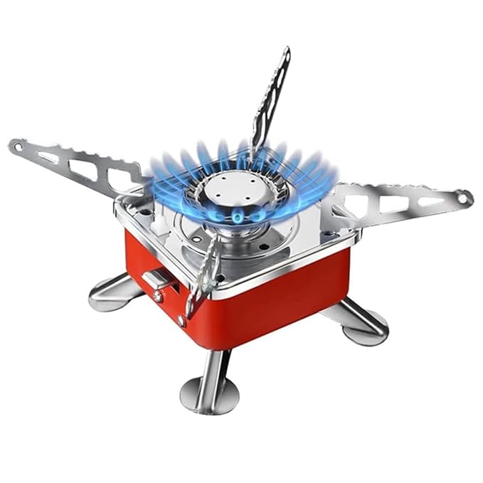 Portable Butane Gas Stove for Outdoor Cooking | Windproof Camping Stove | Stainless Steel Foldable Mini Gas Burner with Mesh Carry Bag | High Flame Control | Ideal for Picnic, Hiking, and Travel