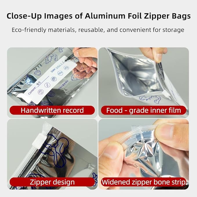 Reusable Aluminum Foil Food Storage Bag | Leakproof Zip Lock Fresh Keeping Bag for Kitchen | Reusable Freezer & Frozen Meat Storage Pouch | Aluminium Foil Sealable Bag for Snacks, Vegetables & Fruits 10Pcs